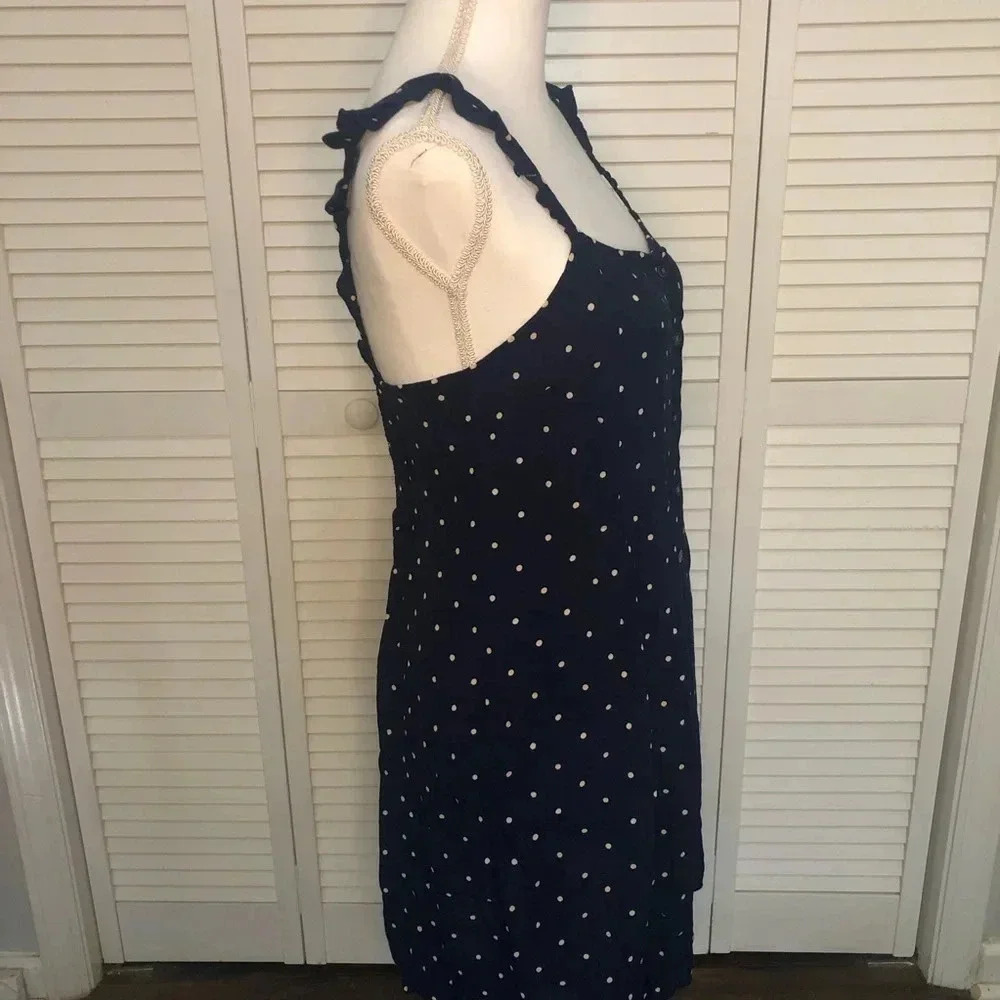 Madewell Boho Ruffle-strap Navy Polka Dot Button Down Sleeveless Sundres… - Picture 4 of 15
